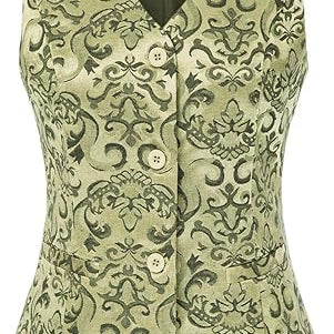 belle poque Waistcoat Vest Vintage Steampunk Dress Jacquard Jacket Green