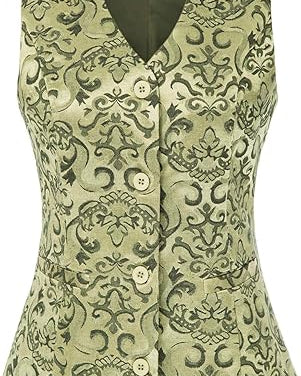 belle poque Waistcoat Vest Vintage Steampunk Dress Jacquard Jacket Green
