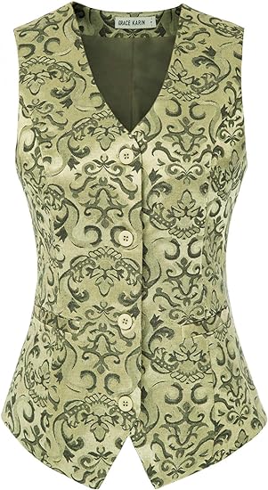 belle poque Waistcoat Vest Vintage Steampunk Dress Jacquard Jacket Green