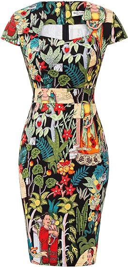 belle poque Vintage Cocktail Dress Cap Sleeve 1950s Retro Pencil Dress Wear to Work Dresses for Women Color