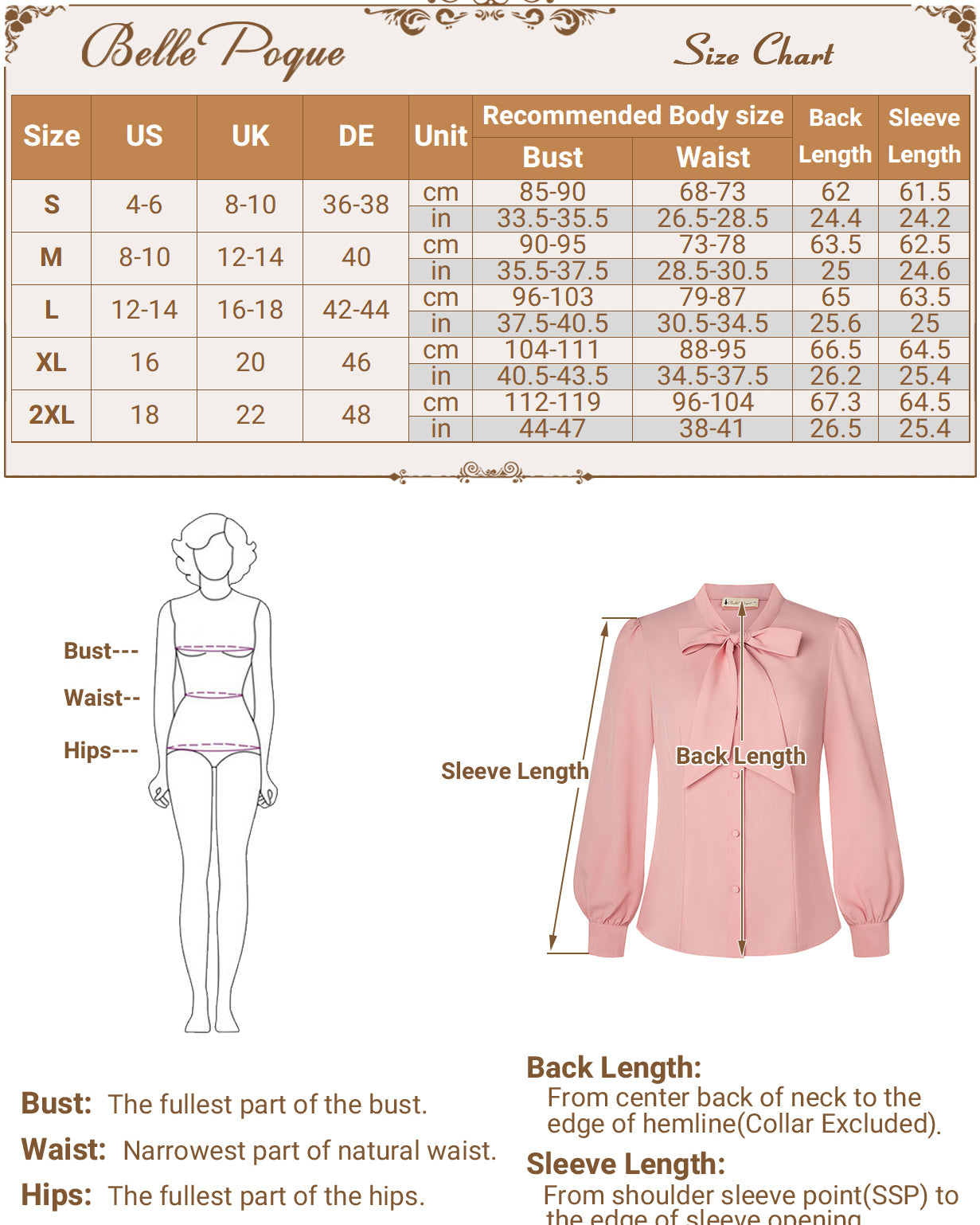 belle poque Women's Bow Tie Neck Blouse Button Down Shirt for Work Office Casual