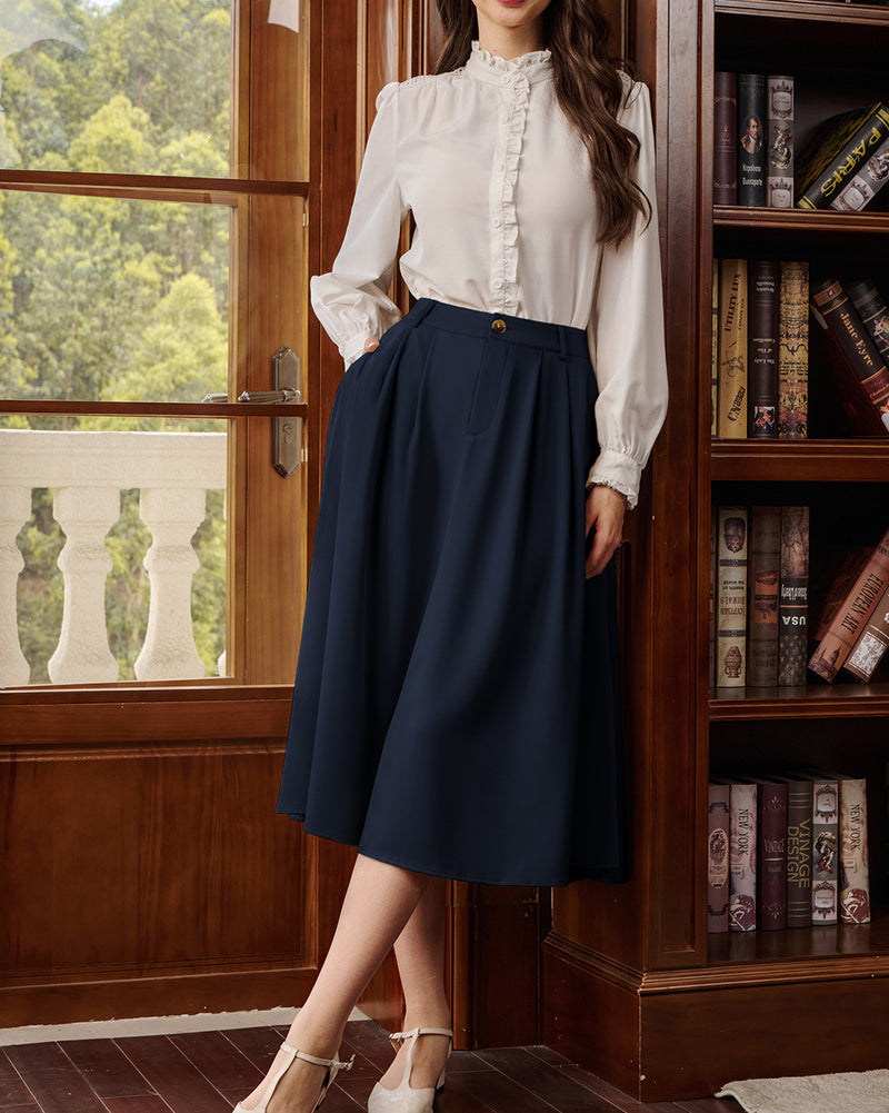 belle poque Women Vintage Swing Skirt Mid-Calf Length A-Line Skirt