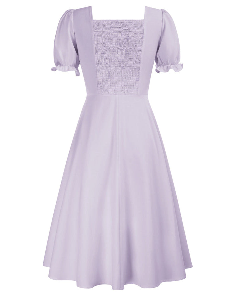 belle poque Vintage Strawberry Patterns Front Slit Dress Puffed Short Sleeve Sweetheart Neck Dress