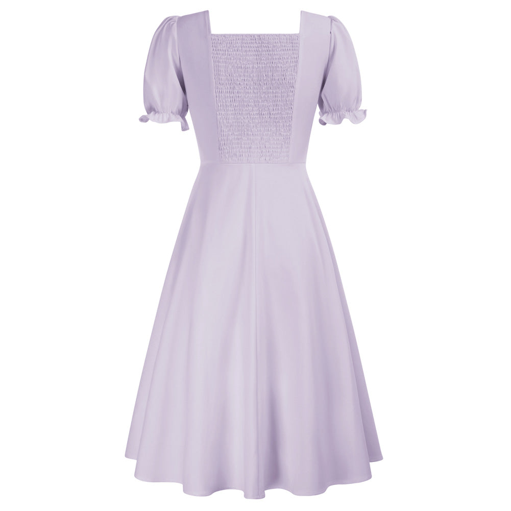 belle poque Vintage Strawberry Patterns Front Slit Dress Puffed Short Sleeve Sweetheart Neck Dress