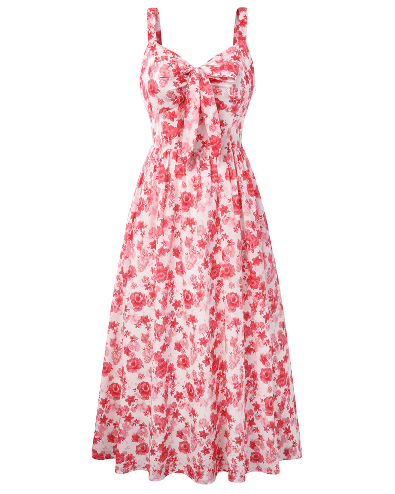 belle poque 2026 Womens Summer Dresses Floral Corset Dress Tie Front Cottagecore Dress Peach
