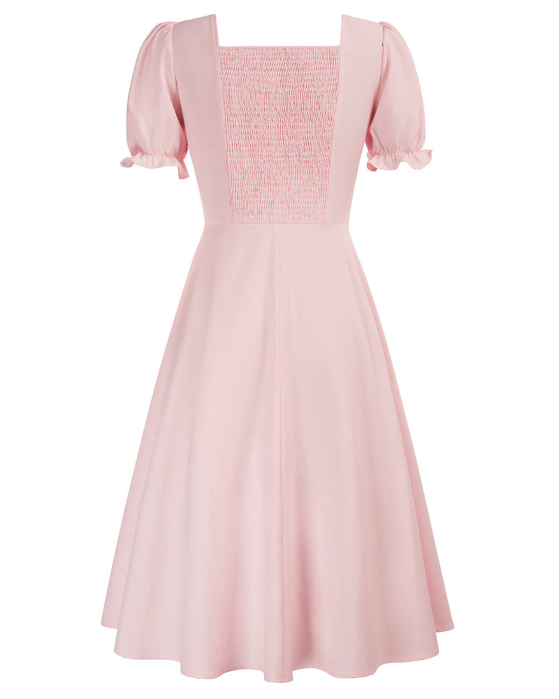 belle poque Vintage Strawberry Patterns Front Slit Dress Puffed Short Sleeve Sweetheart Neck Dress