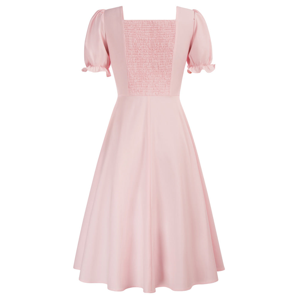 belle poque Vintage Strawberry Patterns Front Slit Dress Puffed Short Sleeve Sweetheart Neck Dress