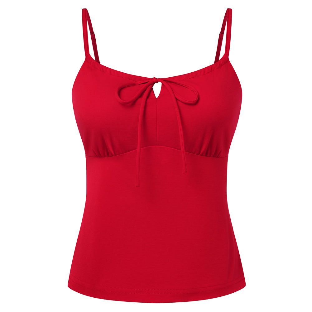 belle poque 2026 Summer Women's Tie Front Spaghetti Strap Top Sexy Cutout Crop Tank Top Red