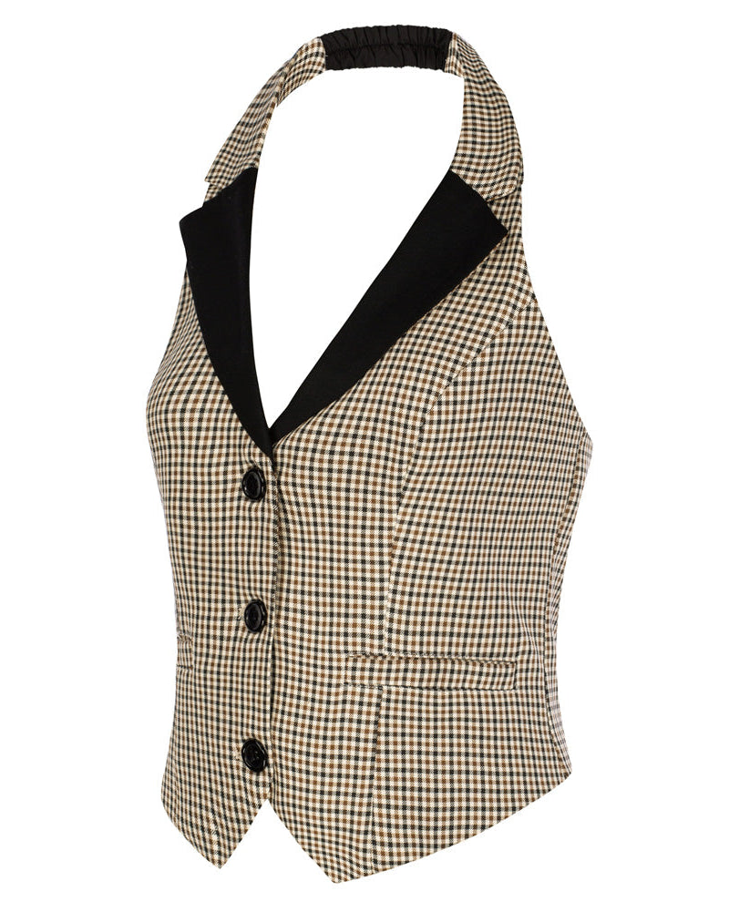 belle poque Waistcoat Vest Vintage Halter Lapel Button Down Suit Vest with Pockets