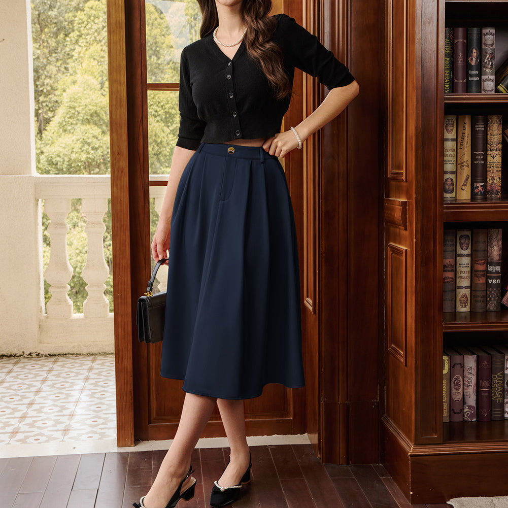 belle poque Women Vintage Swing Skirt Mid-Calf Length A-Line Skirt