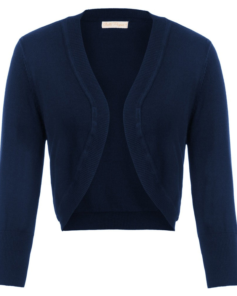 belle poque 3/4 Sleeve Bolero Shrug Open Front Knit Cropped Cardigan Sweater Navy Blue