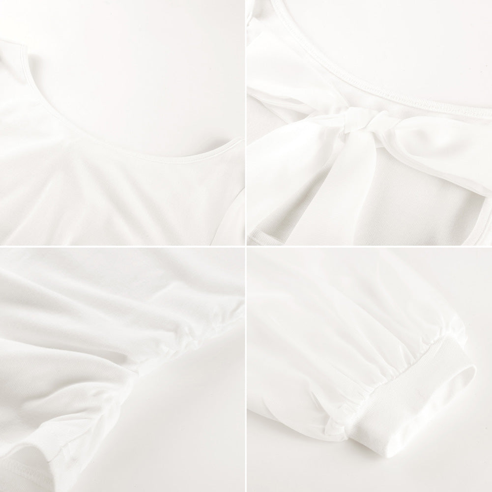 belle poque Women's Mesh Long Sleeve Tops Bow Tie Back Dressy Blouses