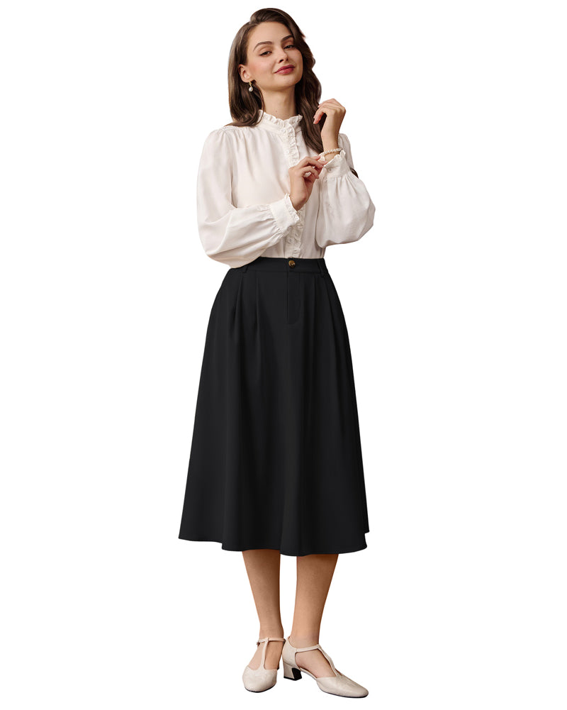 belle poque Women Vintage Swing Skirt Mid-Calf Length A-Line Skirt