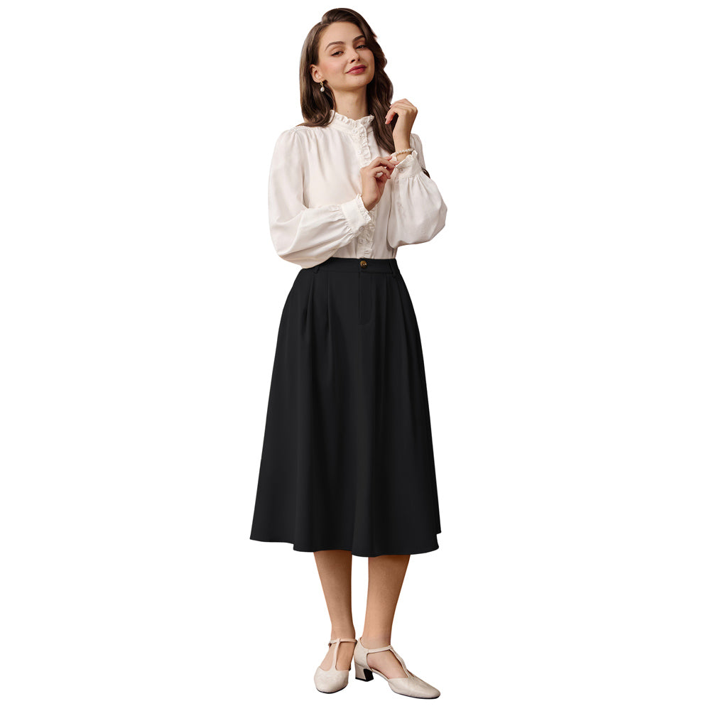 belle poque Women Vintage Swing Skirt Mid-Calf Length A-Line Skirt
