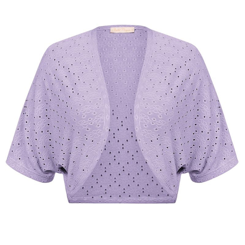 belle poque Vintage Open Front Bolero Shrug Batwing Short Sleeve Light Lavender