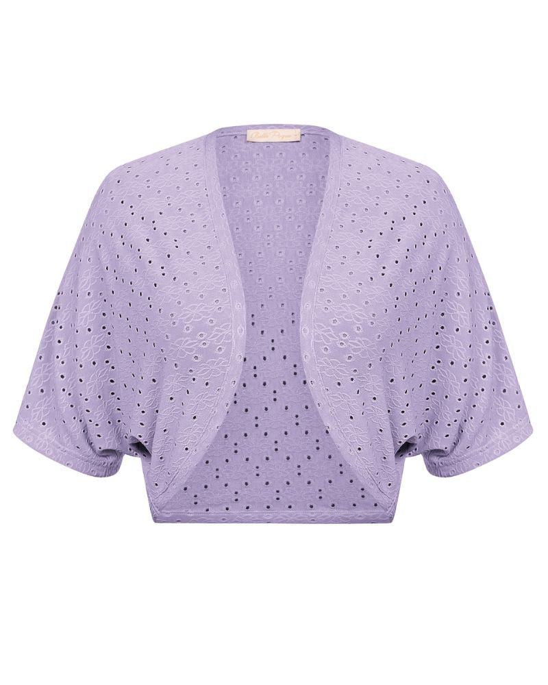 belle poque Vintage Open Front Bolero Shrug Batwing Short Sleeve Light Lavender