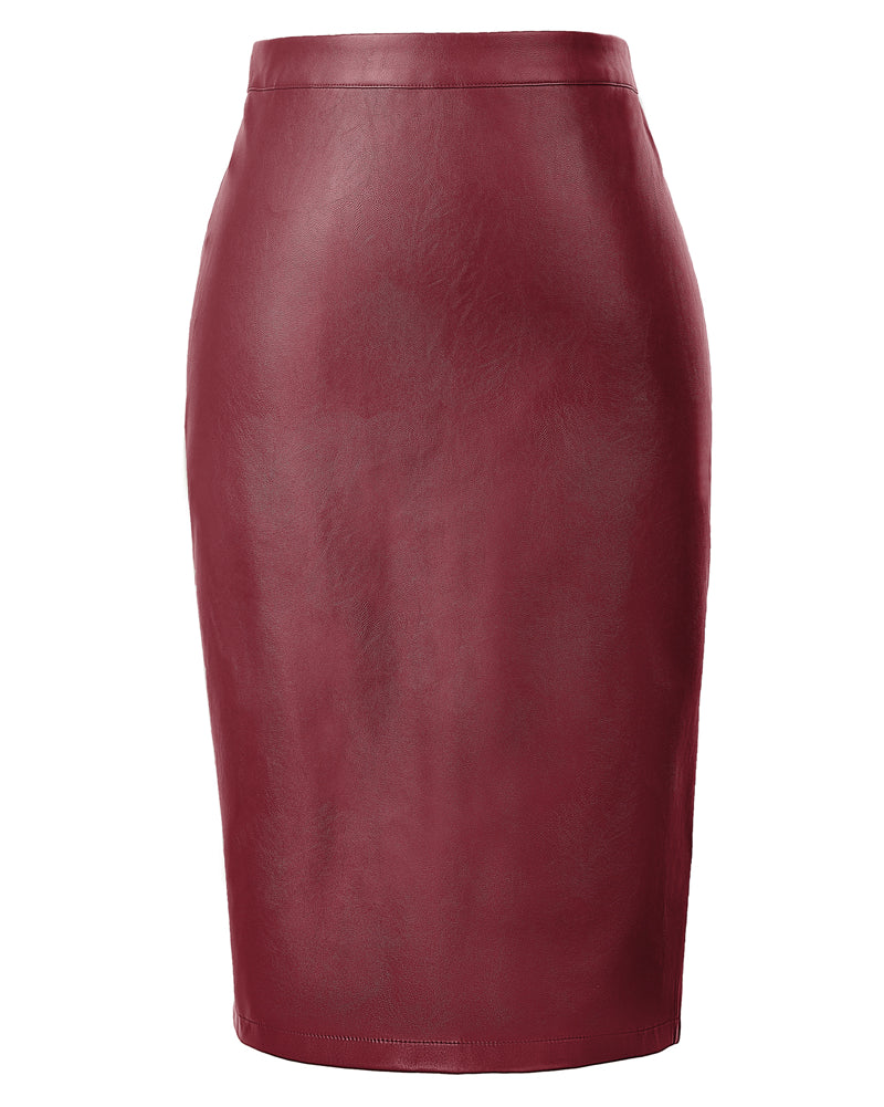 belle poque Midi Leather Skirt for Women High Waist Bodycon Pencil Skirts Work Outfits
