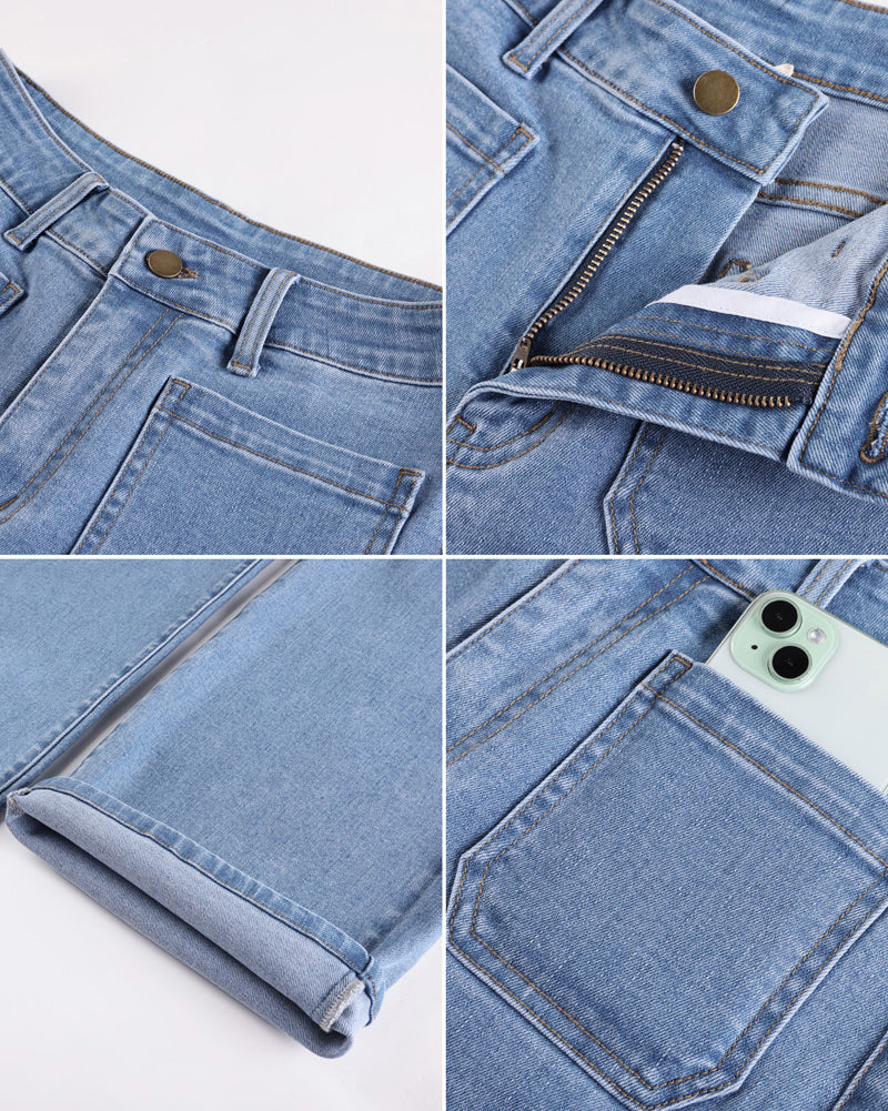 belle poque Women's Straight Leg Jeans Mid Rise Wide Leg Denim Pants with Pockets