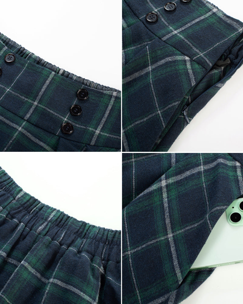 belle poque Plaid Skirts for Women High Waisted Midi Skirt A-line Pleated Fall Skirts 2025