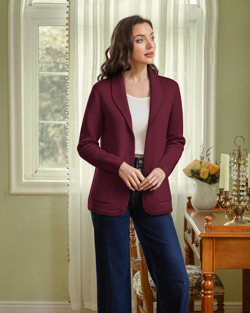 belle poque Vintage Cardigan Sweater Blazer V Neck Shawl Lapel Collar with Pockets