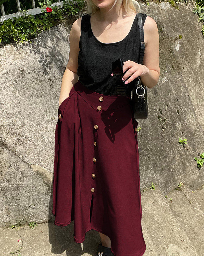 belle poque Belle Poque Women's Vintage A-Line Skirt with Slit Hem