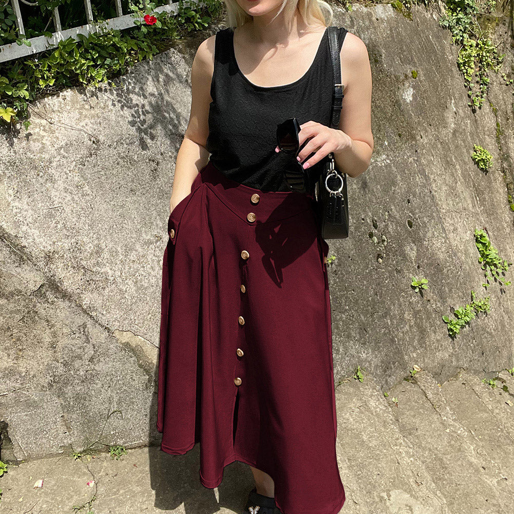 belle poque Belle Poque Women's Vintage A-Line Skirt with Slit Hem