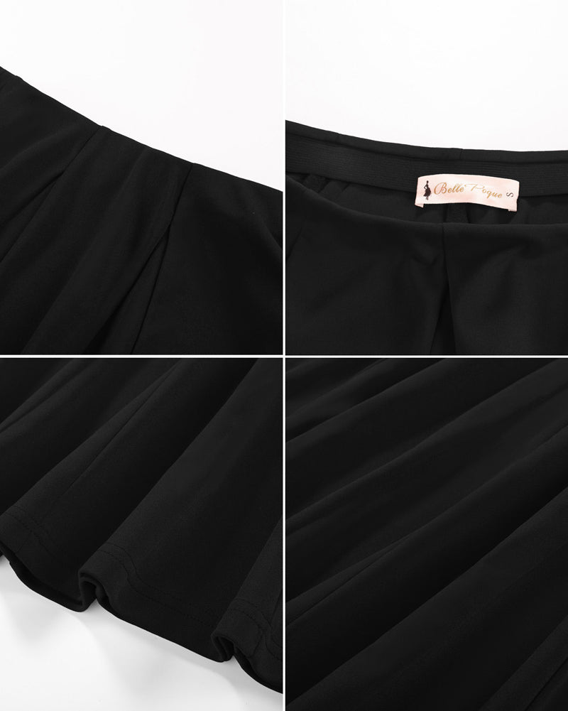 belle poque Women Vintage Swing Skirt Elastic Waist Mid-Thigh Length A-Line Skirt