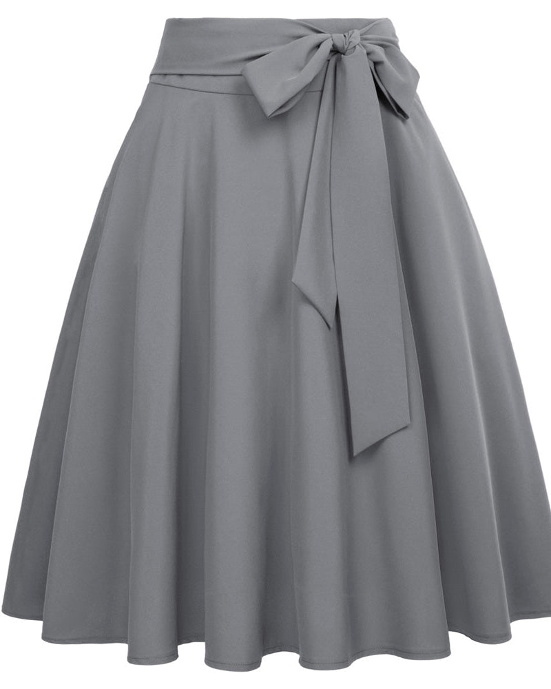 belle poque Women's High Waist A-Line Pockets Skirt Skater Flared Midi Skirt Gray