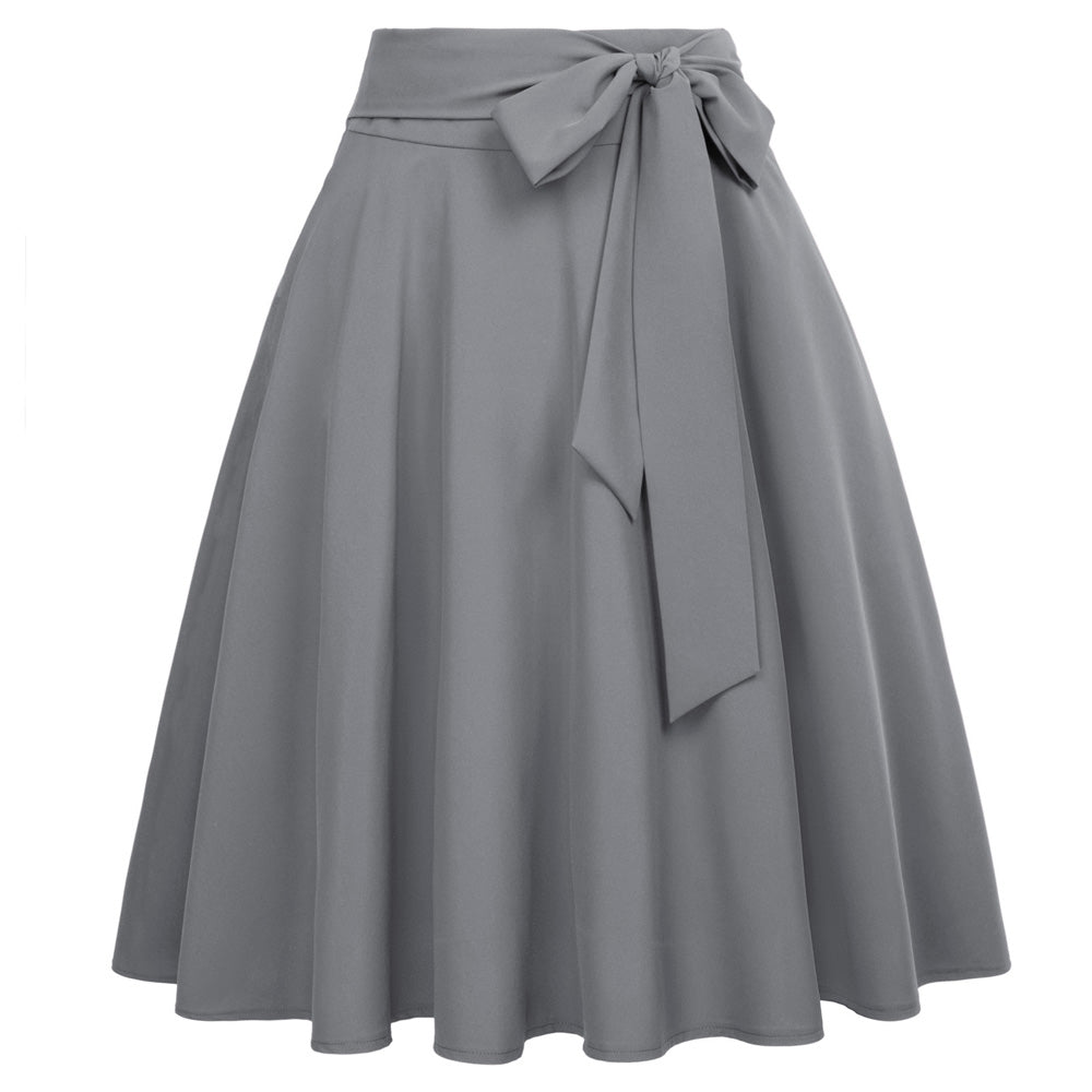 belle poque Women's High Waist A-Line Pockets Skirt Skater Flared Midi Skirt Gray