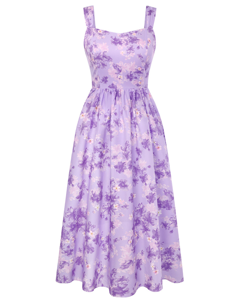 belle poque Women's Floral Midi Sundress with Pockets Spring Summer Dresses for Wedding Guest Purple