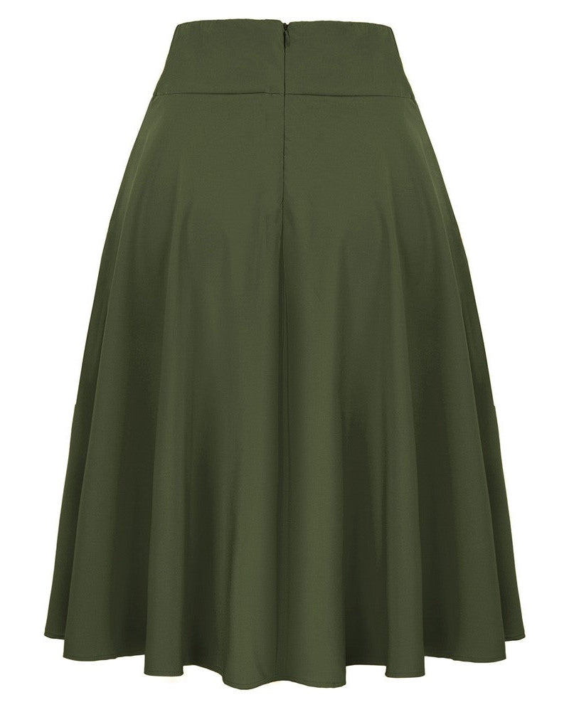 belle poque Women's High Waist A-Line Pockets Skirt Skater Flared Midi Skirt