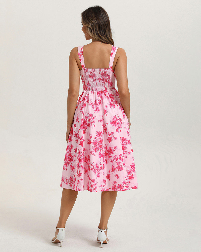 belle poque Women's Floral Midi Sundress with Pockets Spring Summer Dresses for Wedding Guest