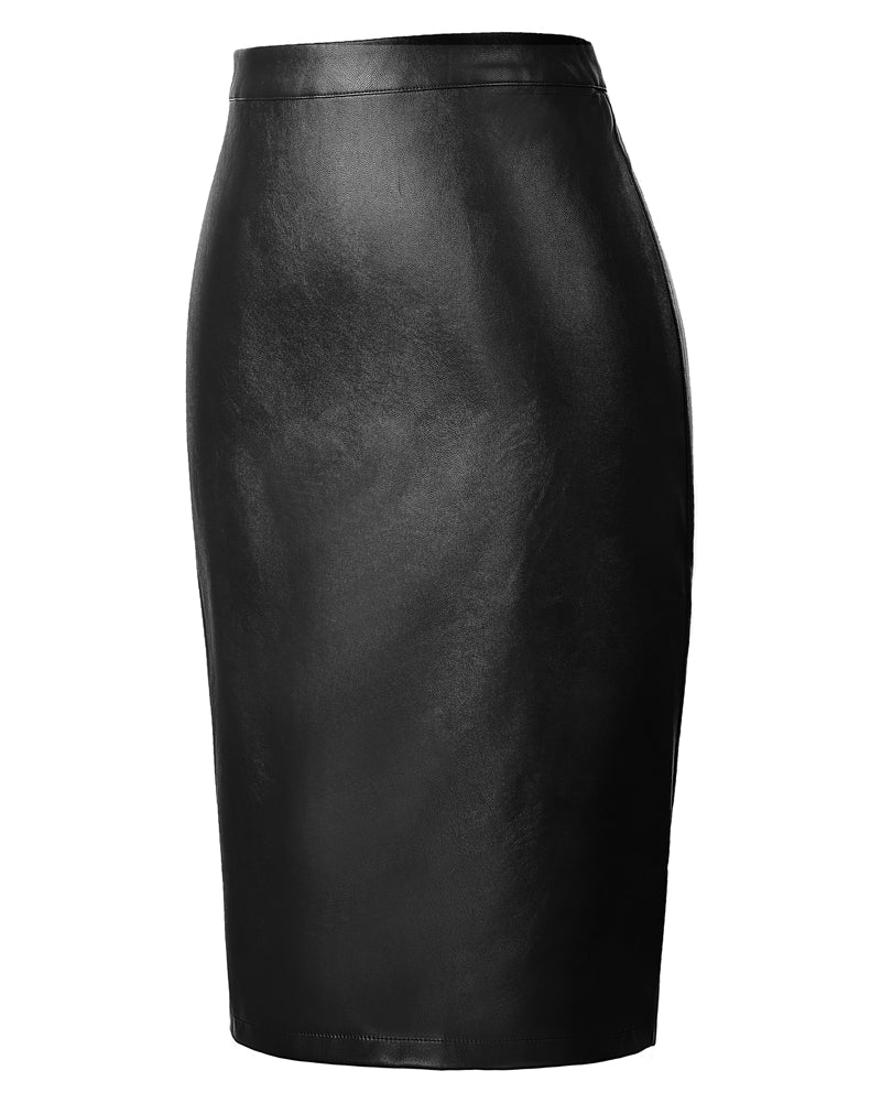 belle poque Midi Leather Skirt for Women High Waist Bodycon Pencil Skirts Work Outfits
