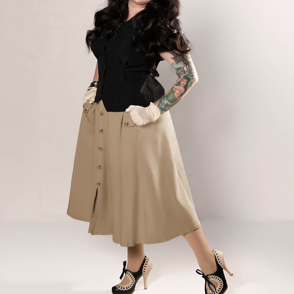 belle poque Belle Poque Women's Vintage A-Line Skirt with Slit Hem