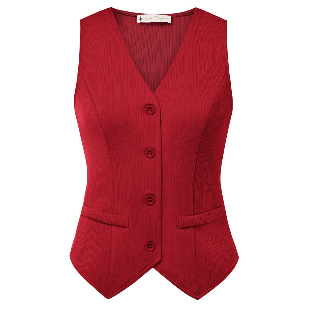 belle poque Women’s Vest Top Trendy Knitted Waistcoat Button Down Tops Suit Vest Tops Red