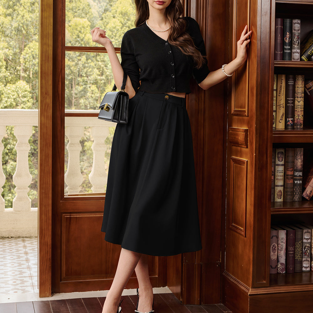 belle poque Women Vintage Swing Skirt Mid-Calf Length A-Line Skirt