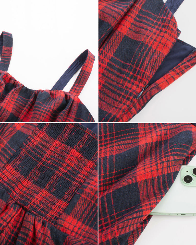 belle poque Vintage Two-Way Defined Waist Dress Ruched Bodice Flared Plaid A-Line Dress