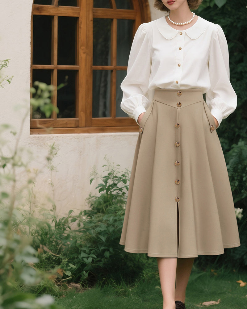belle poque Belle Poque Women's Vintage A-Line Skirt with Slit Hem