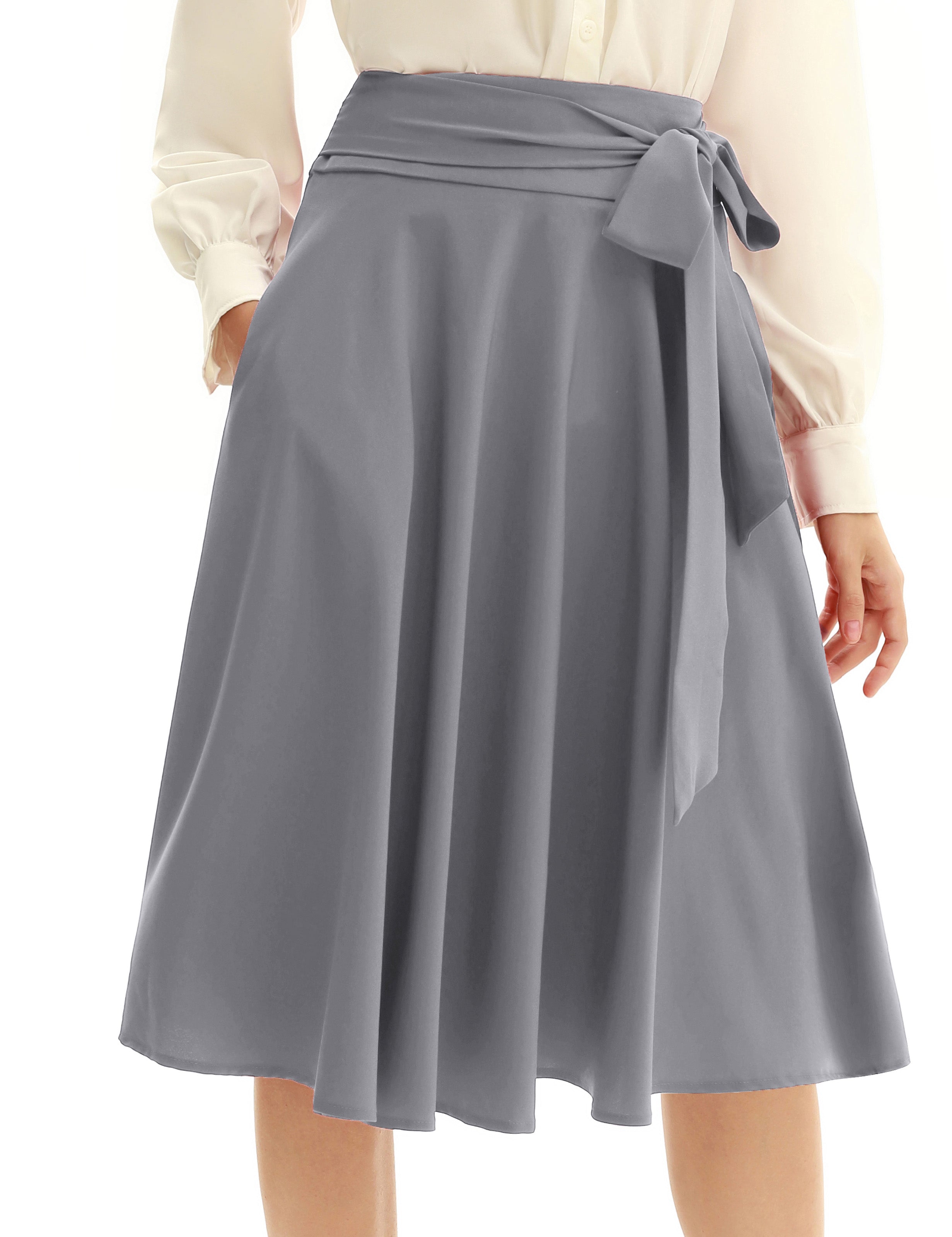 belle poque Women's High Waist A-Line Pockets Skirt Skater Flared Midi Skirt