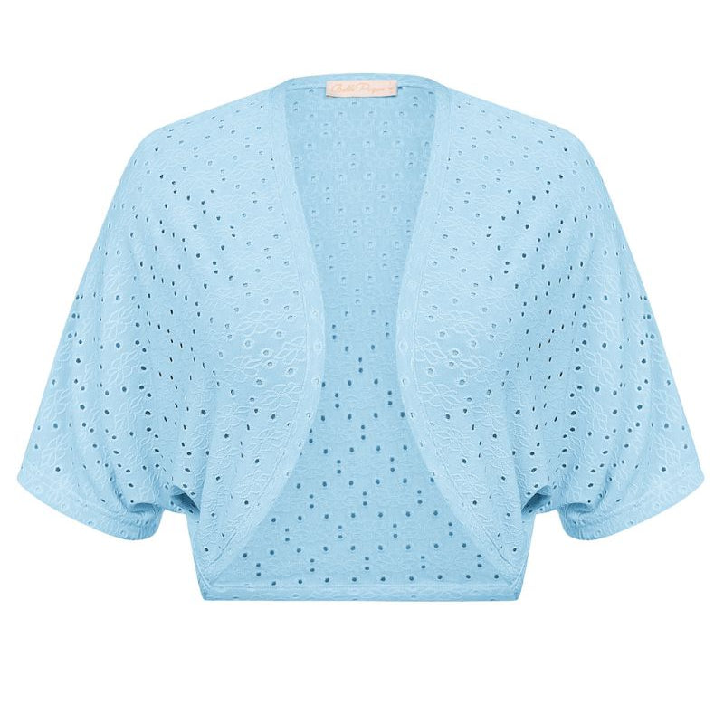 belle poque Vintage Open Front Bolero Shrug Batwing Short Sleeve Light Blue