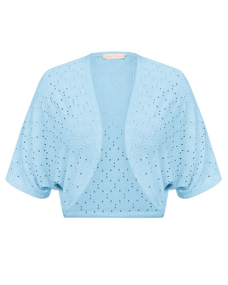 belle poque Vintage Open Front Bolero Shrug Batwing Short Sleeve Light Blue