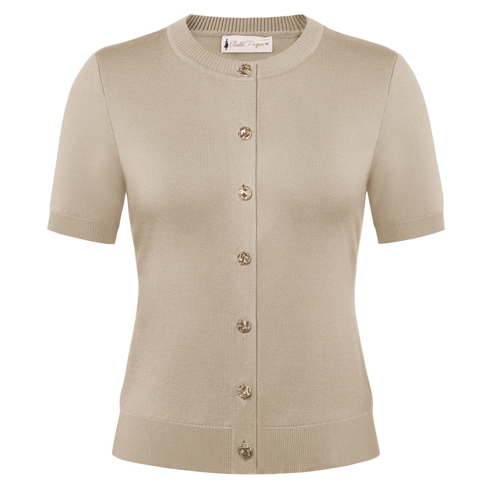 belle poque 2026 Spring Short Sleeve Cardigan Sweater Lightweight Button Up Cardigan Khaki