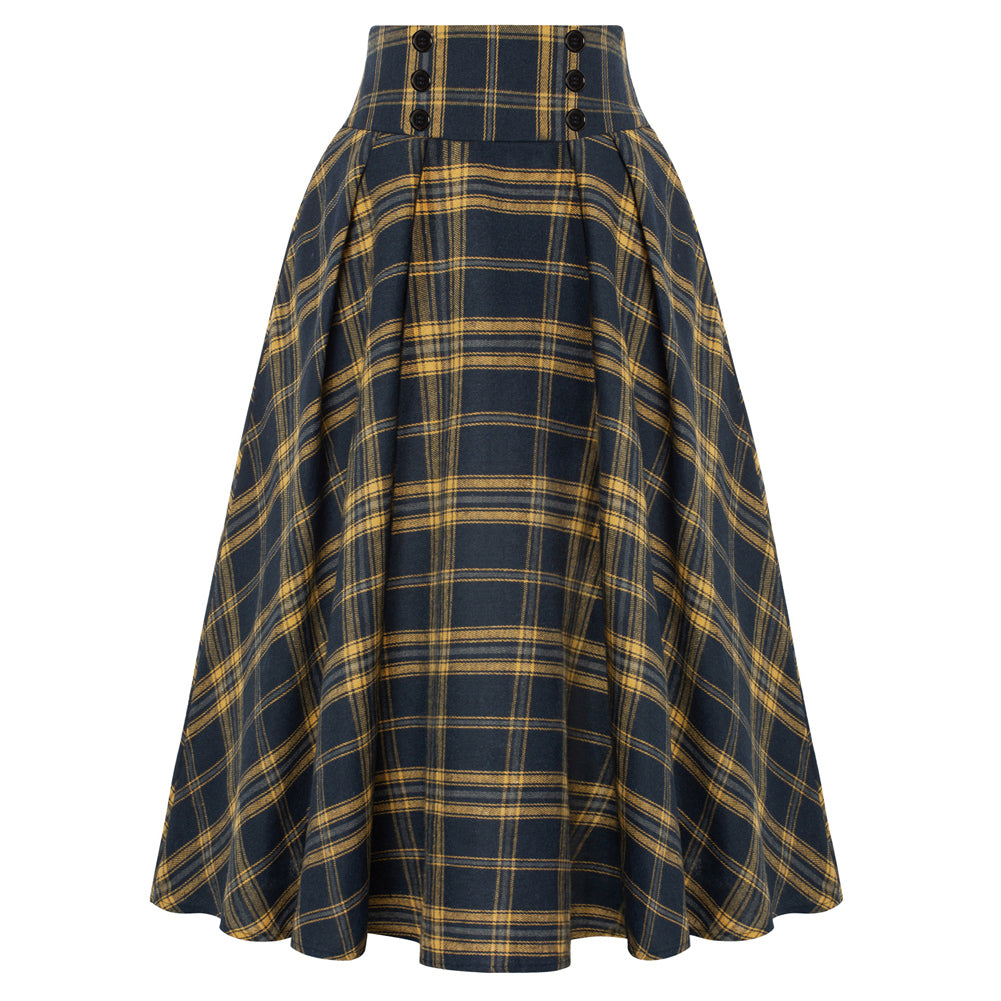 belle poque Plaid Skirts for Women High Waisted Midi Skirt A-line Pleated Fall Skirts 2025 Brown