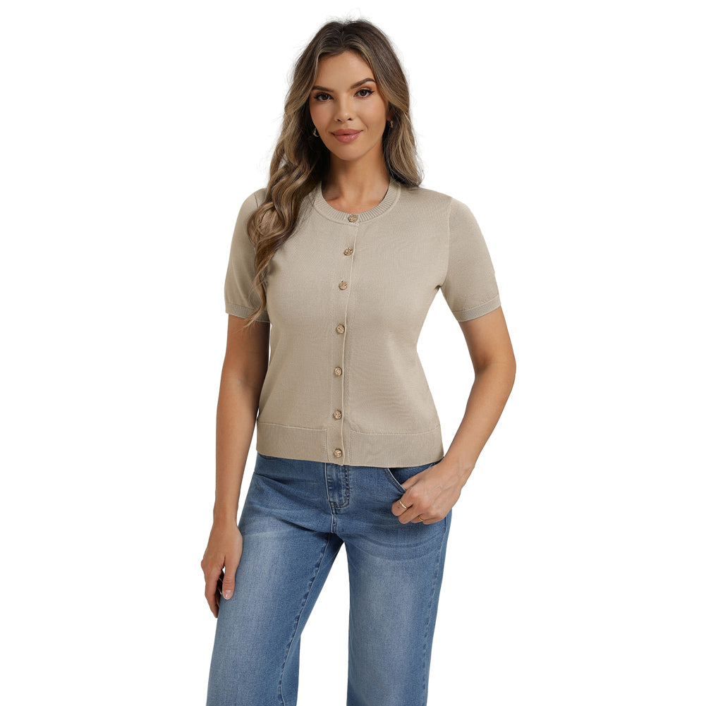 belle poque 2026 Spring Short Sleeve Cardigan Sweater Lightweight Button Up Cardigan