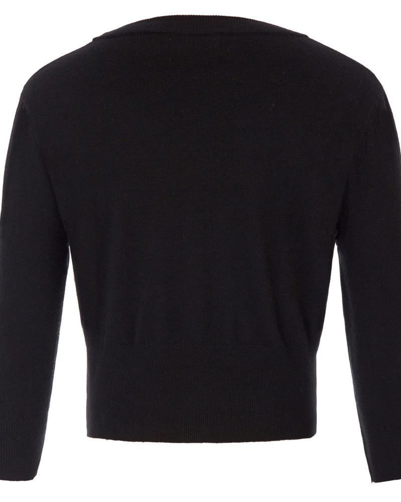 belle poque Cropped Cardigan 3/4 Sleeve V-Neck Button-up Sweater Knitwear