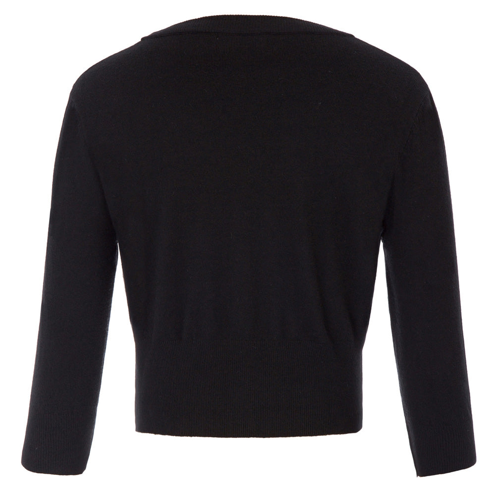 belle poque Cropped Cardigan 3/4 Sleeve V-Neck Button-up Sweater Knitwear