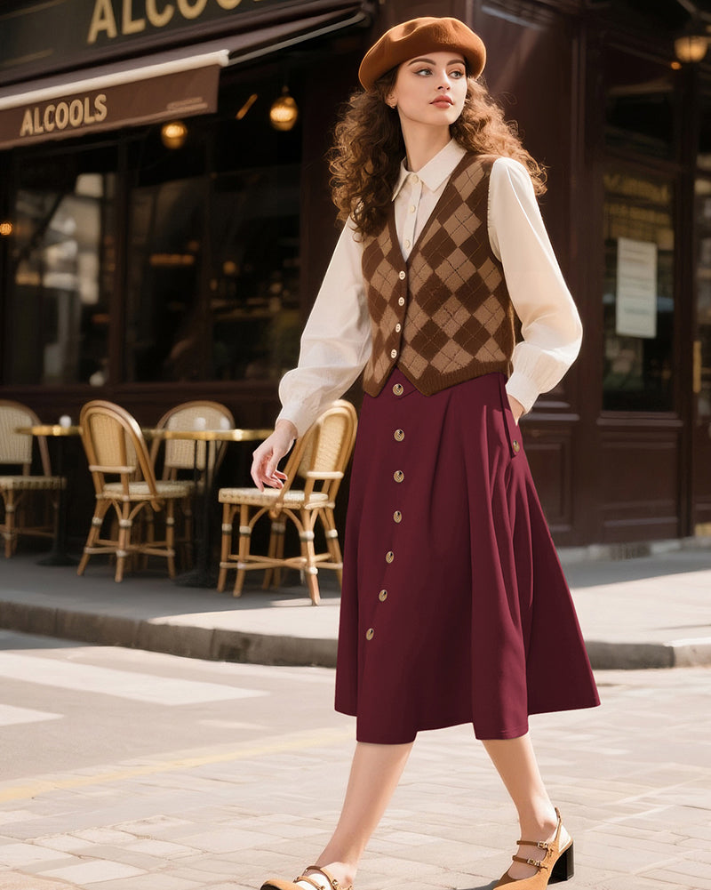 belle poque Belle Poque Women's Vintage A-Line Skirt with Slit Hem