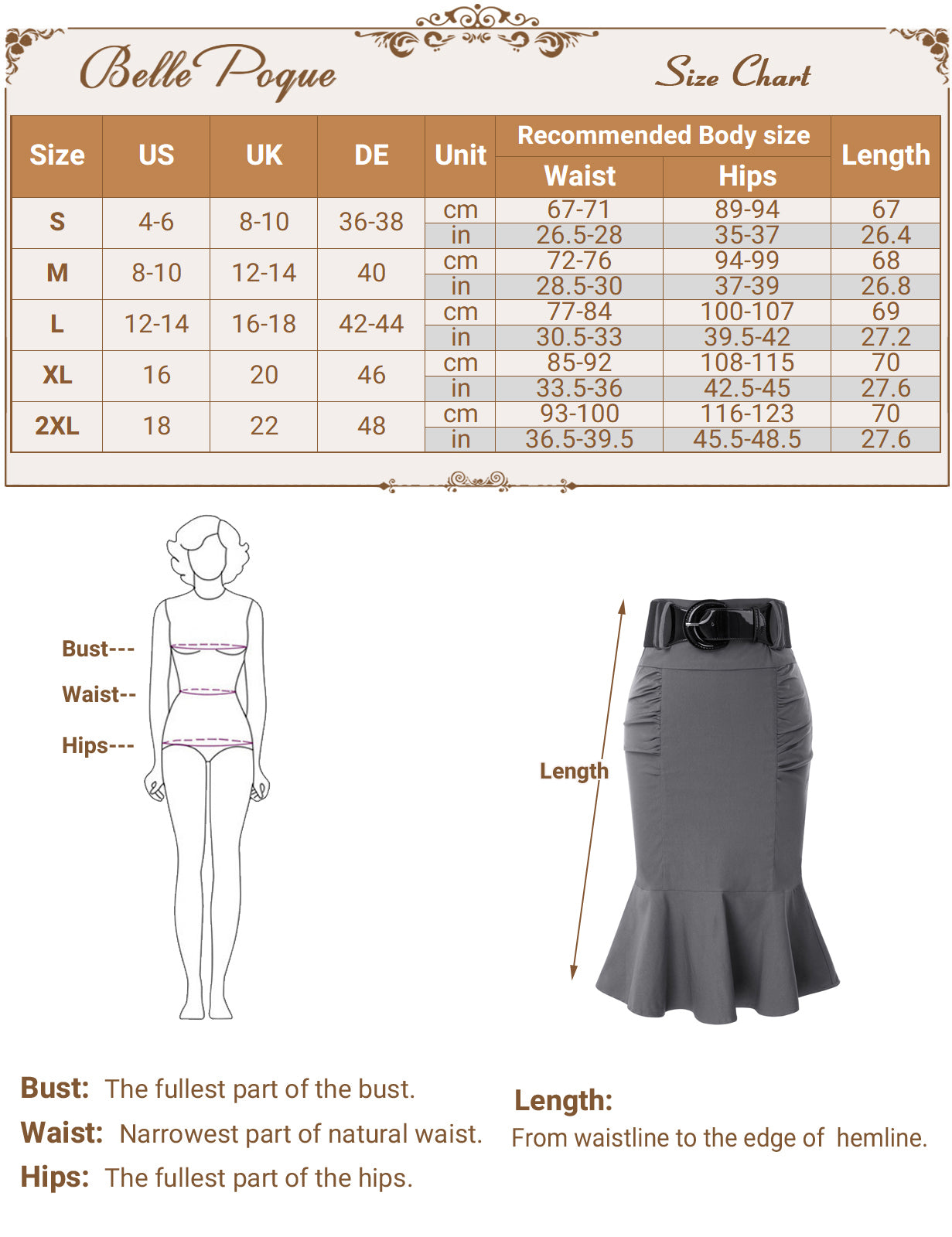 belle poque Houndstooth Mermaid Hem Shirred Detail Pencil Skirt with Belt