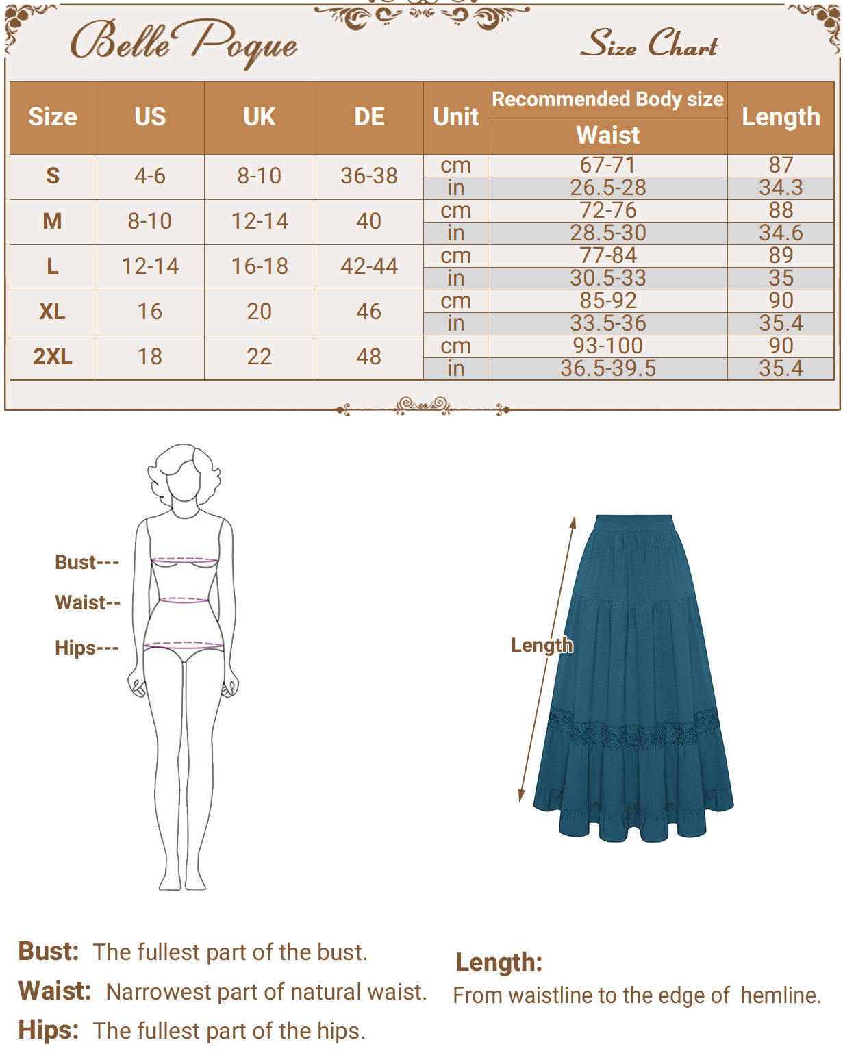 belle poque Women's Midi Skirt Boho Flowy Aline Ruffle Lace Tiered Skirt with Pockets 2025