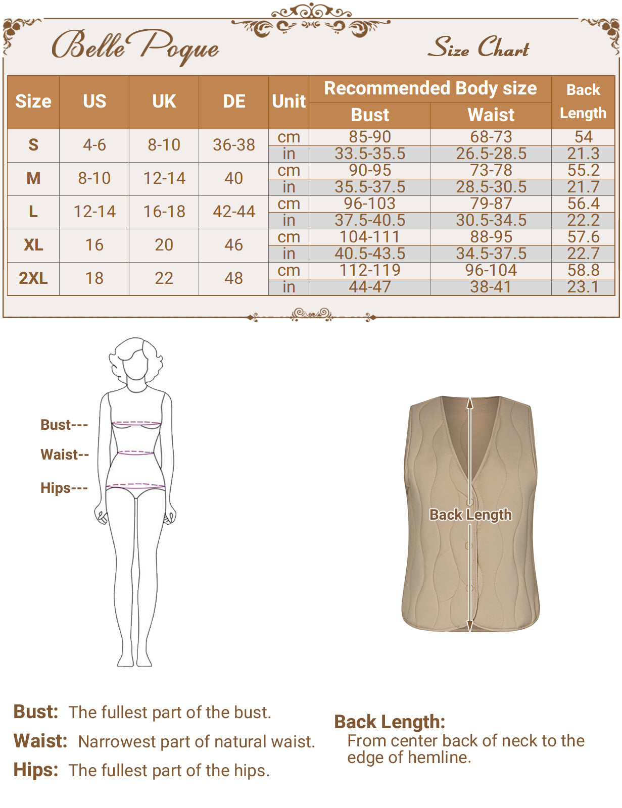 belle poque Vintage Padded Vest Sleeveless V-Neck Single Breasted Warm Vest Coat